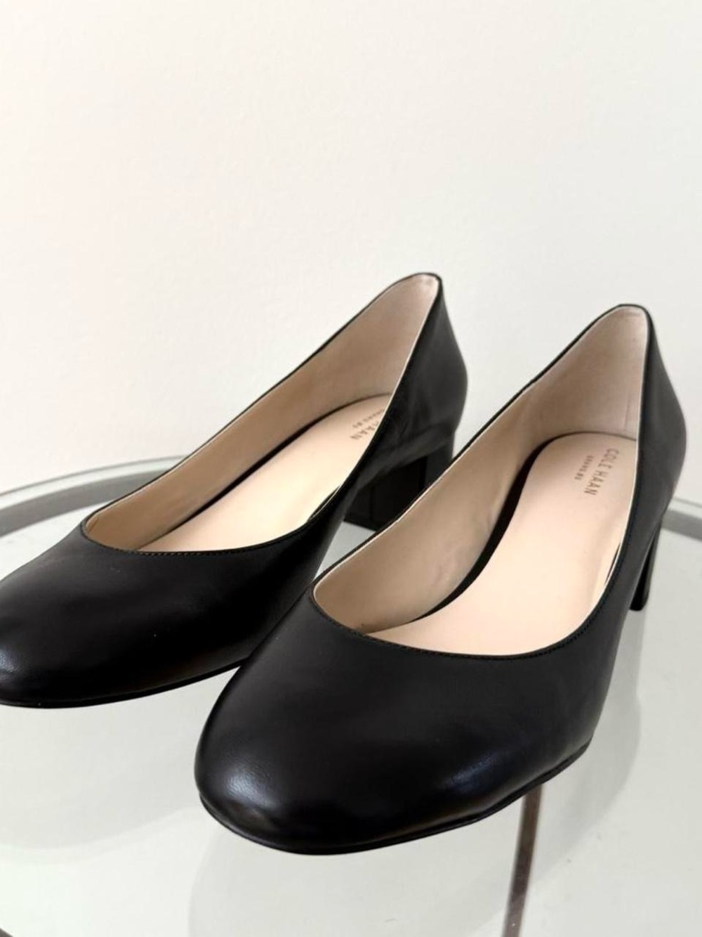 Cole Haan Black Leather Low Block Heel Pumps